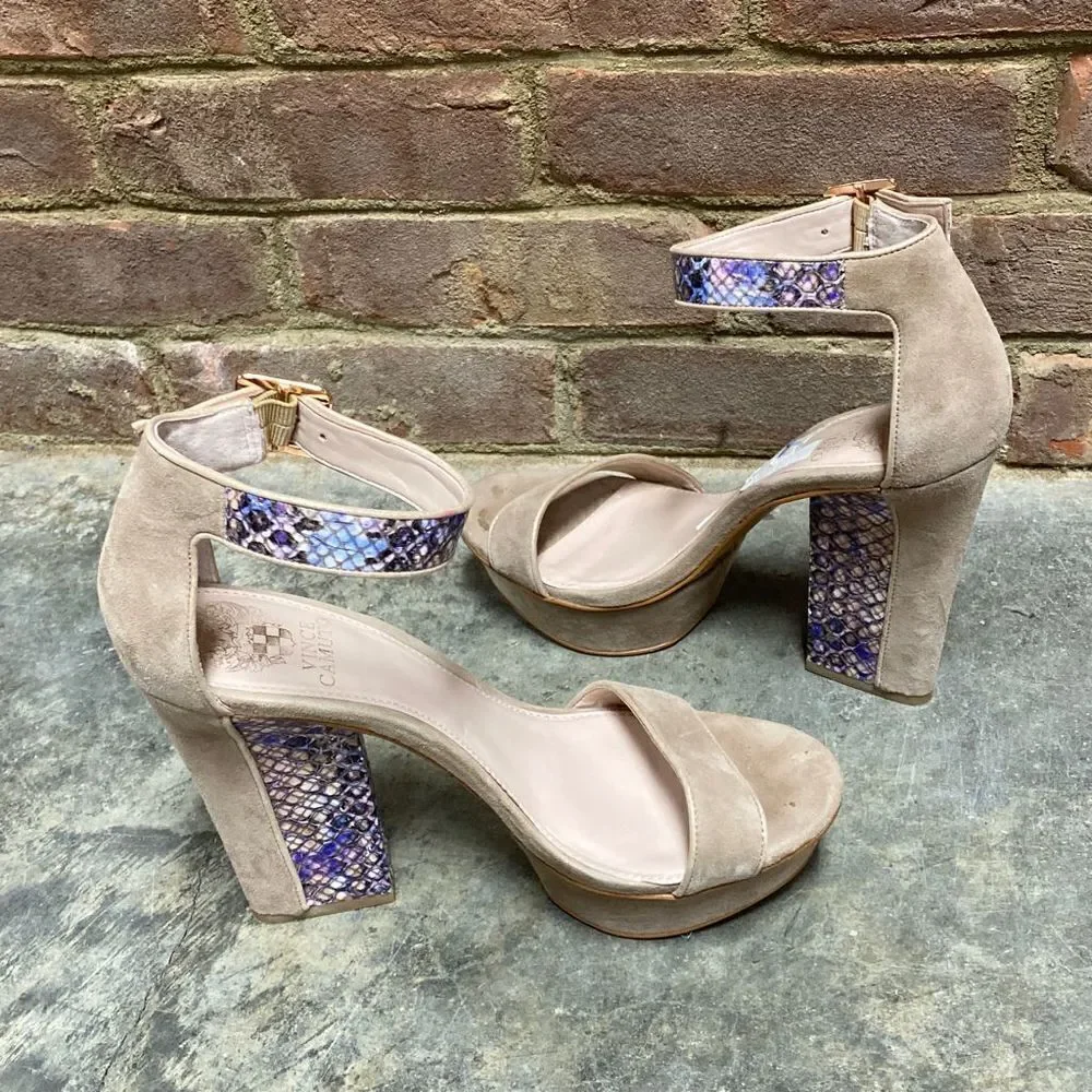 Vince Camuto Nedra Snakeskin Nude Suede Platform Heel Size 8